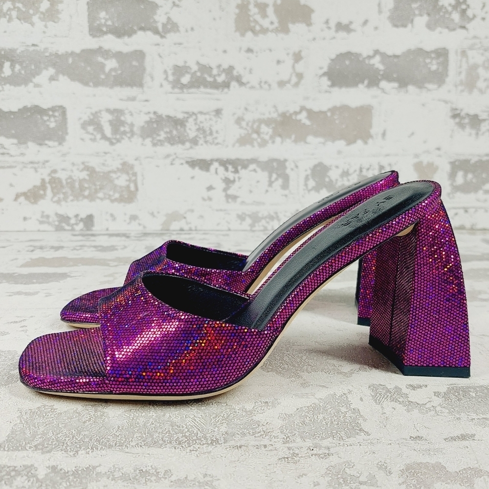 New By Far Michele Purple Metallic Leather Mules K127